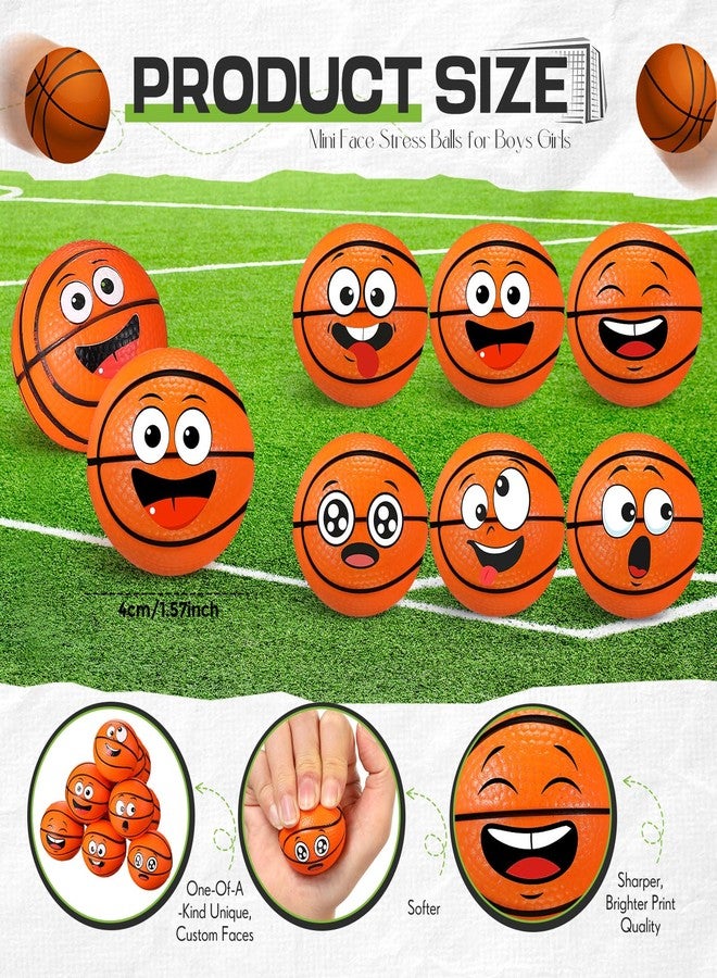 Arrowbash 24 Pcs Mini Face Basketball Stress Balls for Boys Girls Face Fidget Toys Bulk Foam Balls for Stress and Anxiety Relief Balls for Party Favors Birthday Gift Decoration - Image 2